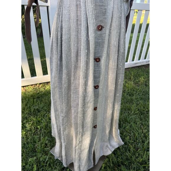 Vintage 70s Style Nur Trocken Reinigen 100% Linen Maxi Prairie Dress Boho Large - Picture 4 of 16